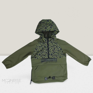 Detská softshell bunda - anorak leopard khaki