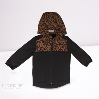 Detská softshell bunda never give up - leopard brown/black